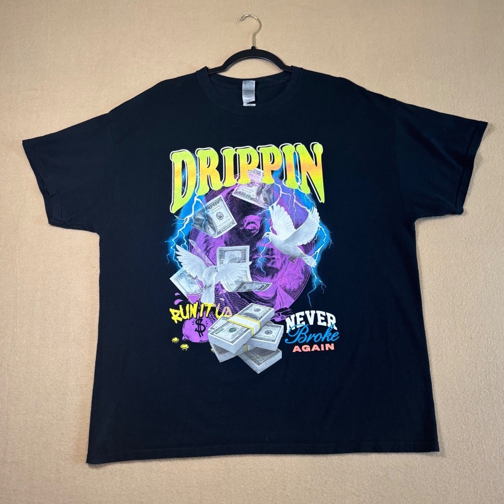 Gildan Never Broke Again Drippin Graphic T-Shirt Mens XL Black Short Sleeve Tee